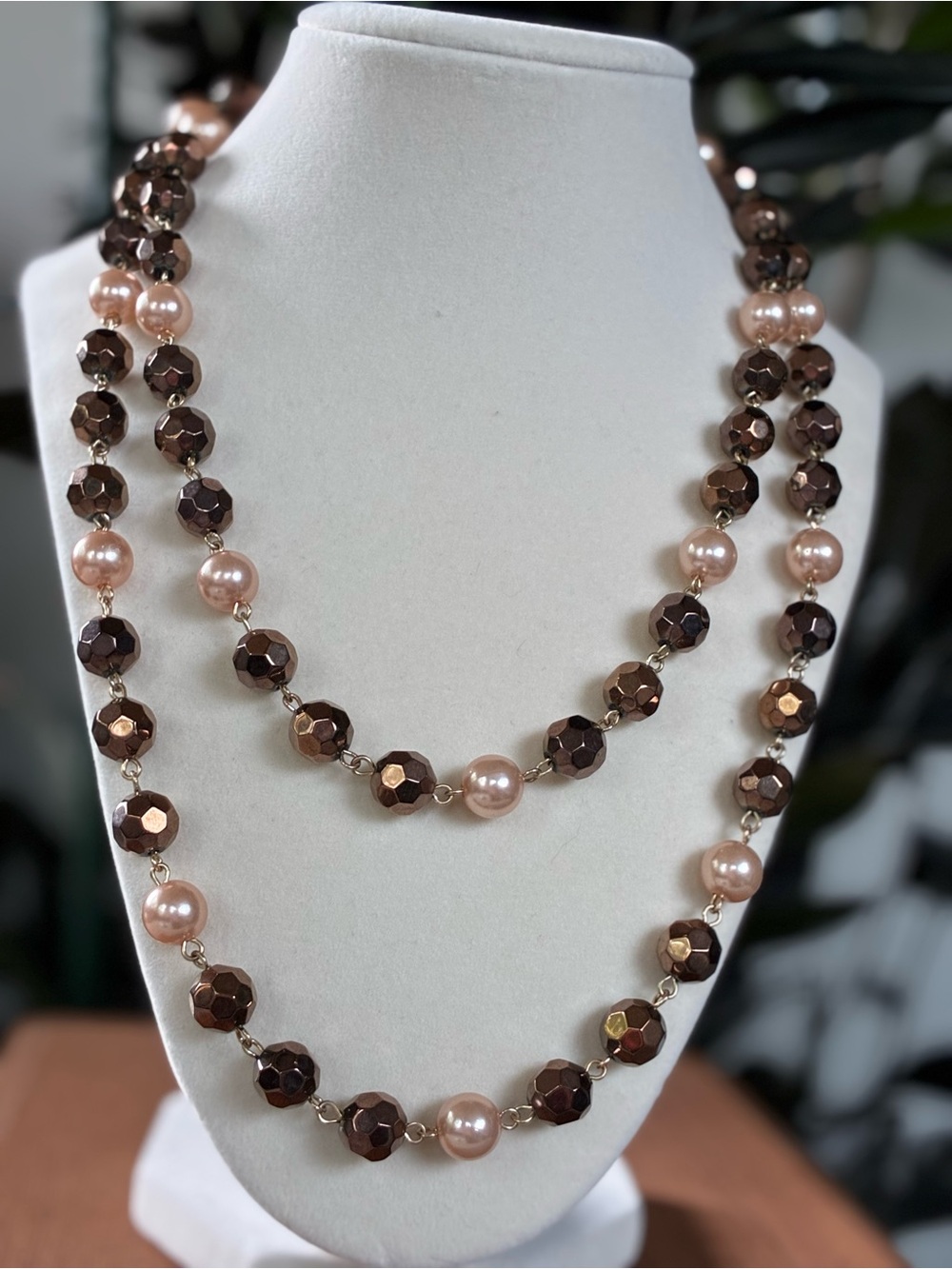Mixit Champagne Faux Pearl and Brown Faceted Bead Double-Strand Necklace - 22”
